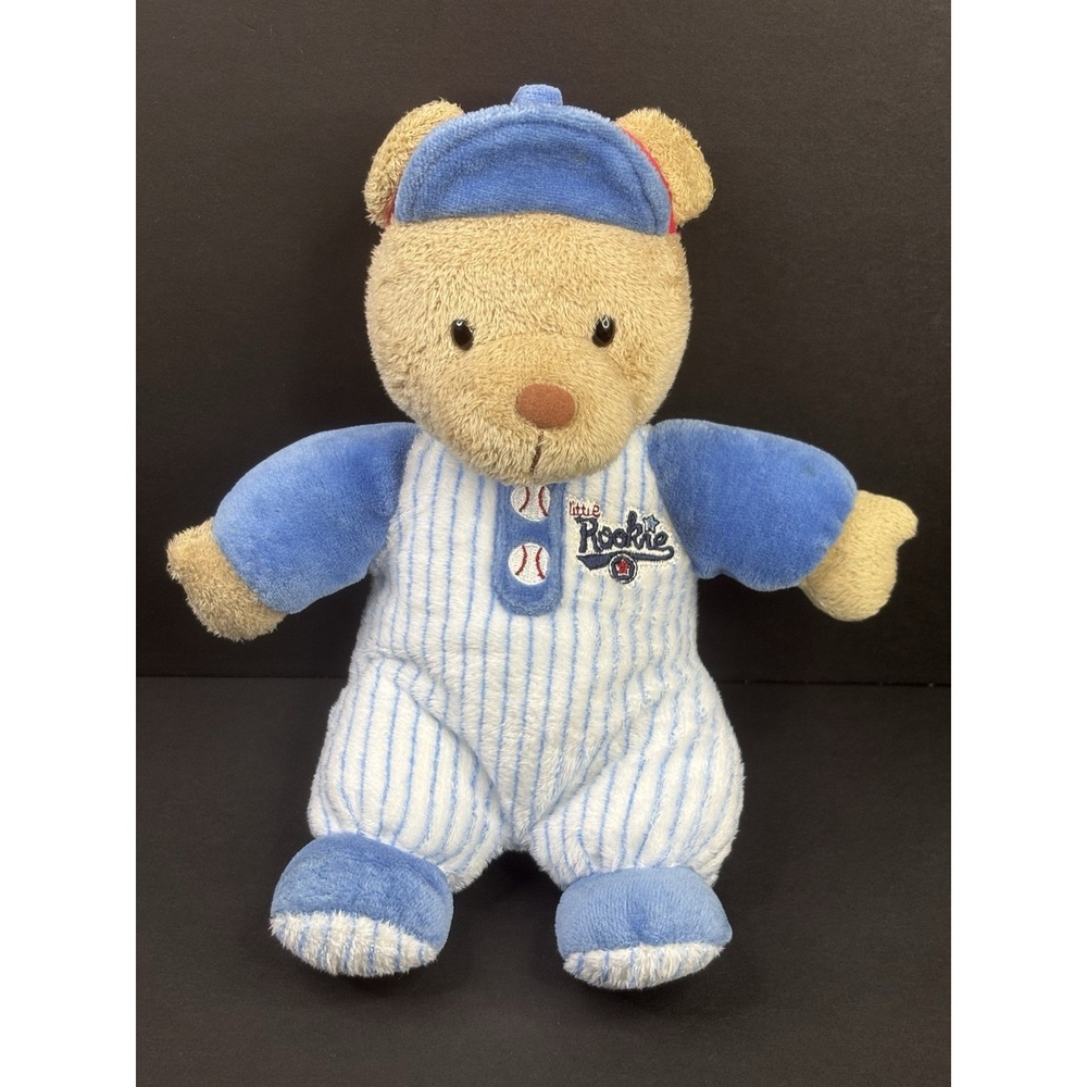 Carters Baseball Little Rookie Bear Rattle Plush Brown Blue White 10" Lovey